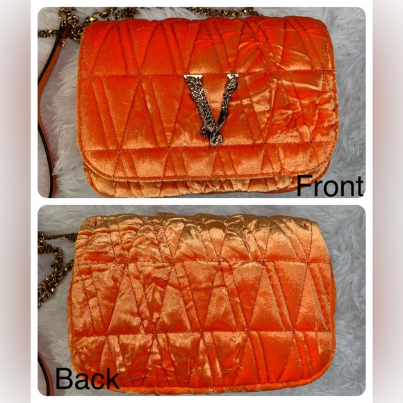NWT Versace Virtus quilted orange velvet shoulder bag - Picture 3 of 11